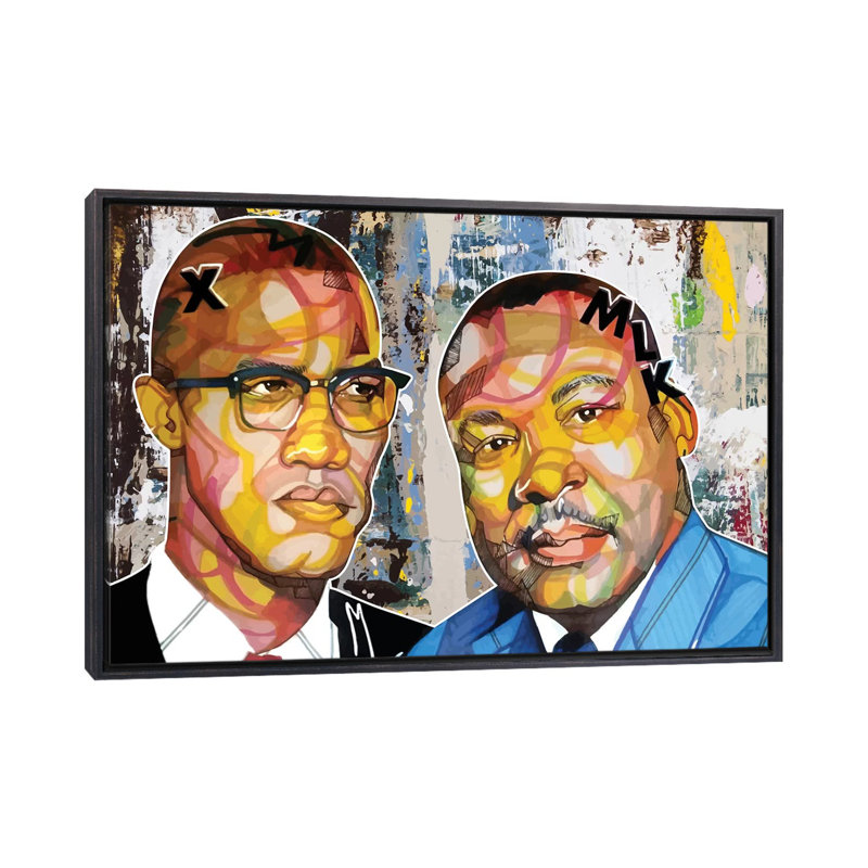 Malcolm X Martin - impression d'art graphique, Pas de tapis, H 26 po x l 40 po x 1,5 po, Toile avec cadre noir patiné