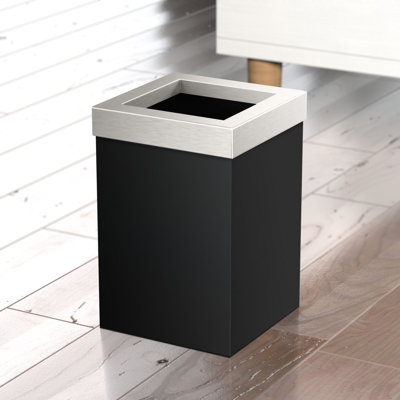 Elevate Stainless Steel 3-Gallon Wastebasket with Open Removable Lid |Square  Open Top Trash Can with Padded Base
