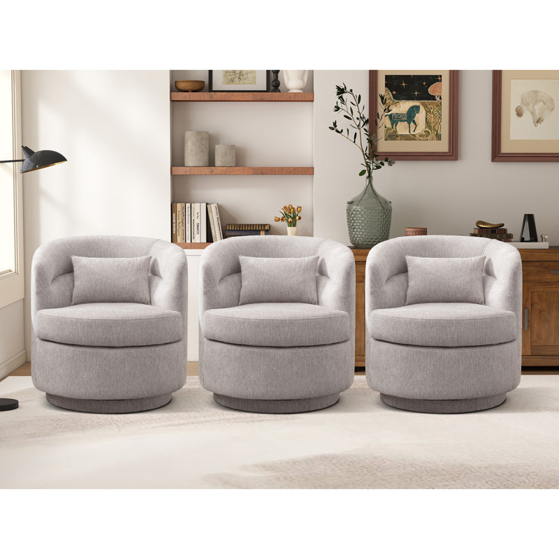 29" Wide Modern Super Soft Swivel Barrel Chair With Pillow, Light Gray