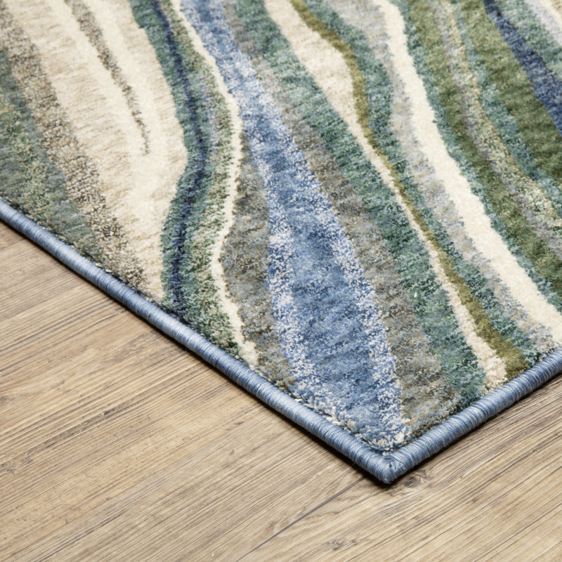 Holub Abstract Waves Green/ Blue Area Rug, Rectangle 3'10" x 5'6"