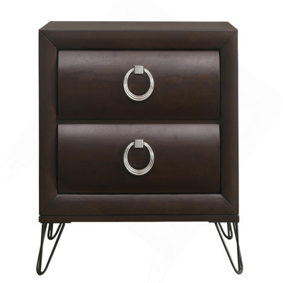 Dark Merlot 2-Drawer Nightstand With Hairpin Legs