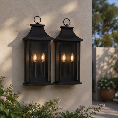 Applique murale 2 lumières pour l'extérieur avec lanterne murale noire 22 po 2 lumières