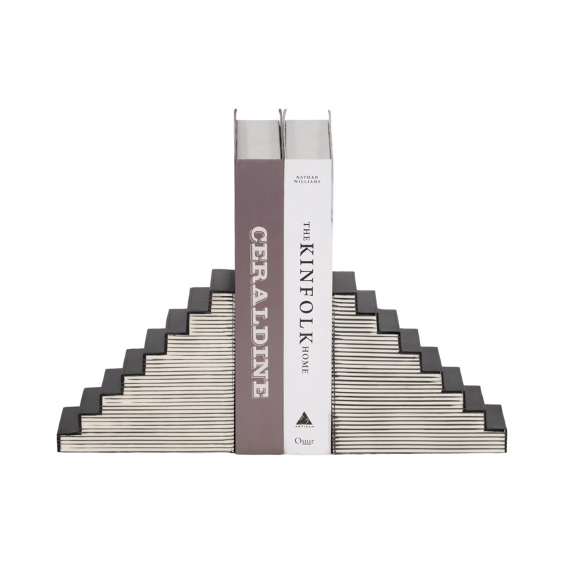 Latitude Run® Striped Steps Bookends, Black/White - A Fusion Of Mdf And Resin Magic