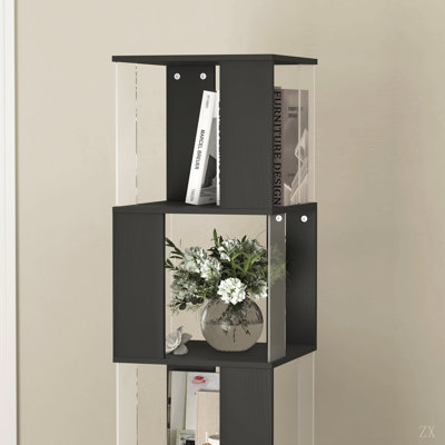 Bibliothèque pivotante à 360 degrés à 6 niveaux avec base stable anti-basculement, bibliothèque sur pied et tablette moderne pour le salon, le bureau à domicile et la chambre à coucher