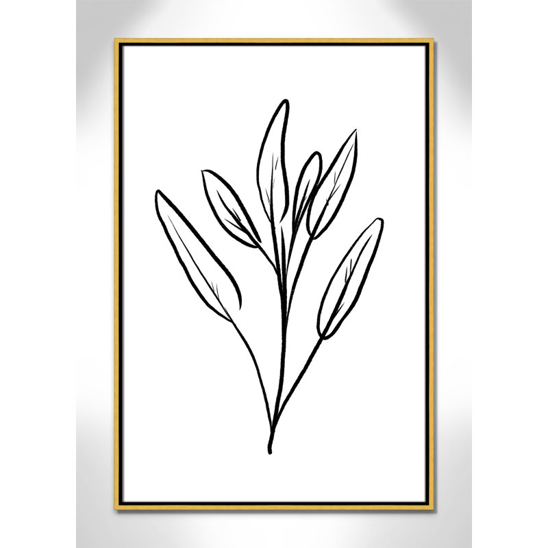 Fleurs simples 2 - reproduction de dessin, H 37,5 po x l 25,5 po x P 2 po, Toile encadrée d'or