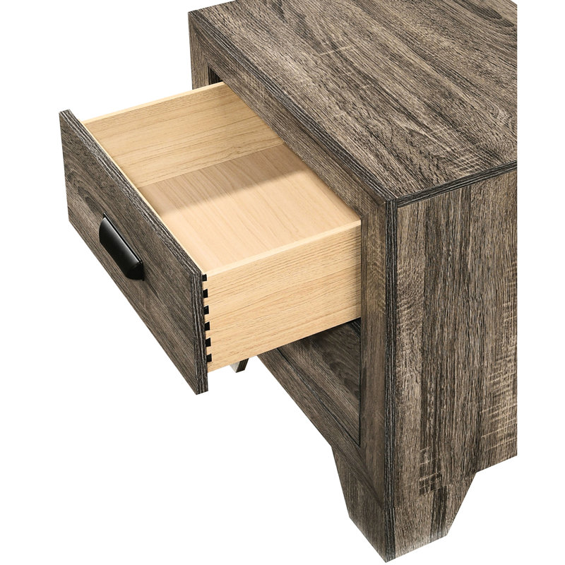Transitional 2 Nightstand, Metal Hardware And Rustic Gray Appeal Nightstand With 2 Drawer Sections,