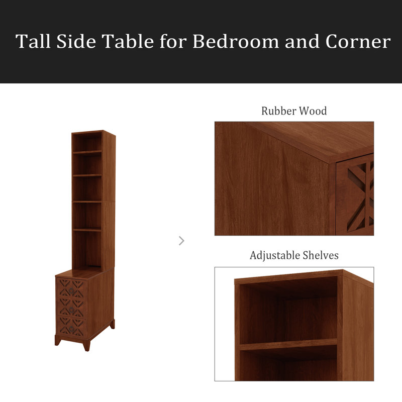 End Table With 3 Drawers, Corner Table With 4 Open Shelves, Tall Side Table For Bedroom And Corner