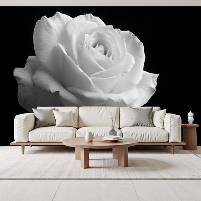 Peel and Stick Wallpaper white rose Wall Murals 69"H x 96"W Removable PVC Wall Paper Self-Adhesive Wall Paintings Art Decor for Bedroom Living Room
