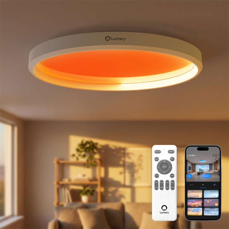 Lumary 16.5" Smart Natural Sky Ceiling Light, 1800K-12000K Circadian Rhythm Flush Mount Light with App & Voice & Remote Control Artificial Skylight