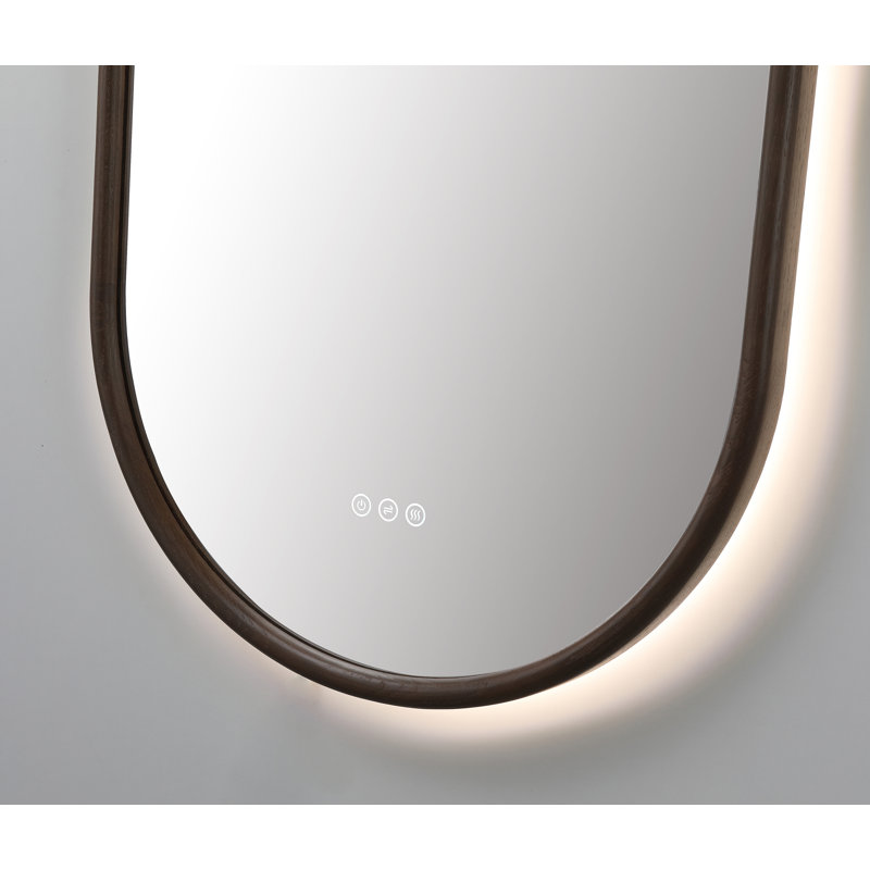 Zen LED Mirror, 39.37" x 23.62", Chestnut, Oval