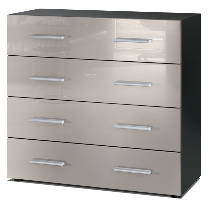 Mazur 76 cm W Chest of 4 Drawers, Black/Sand Grey