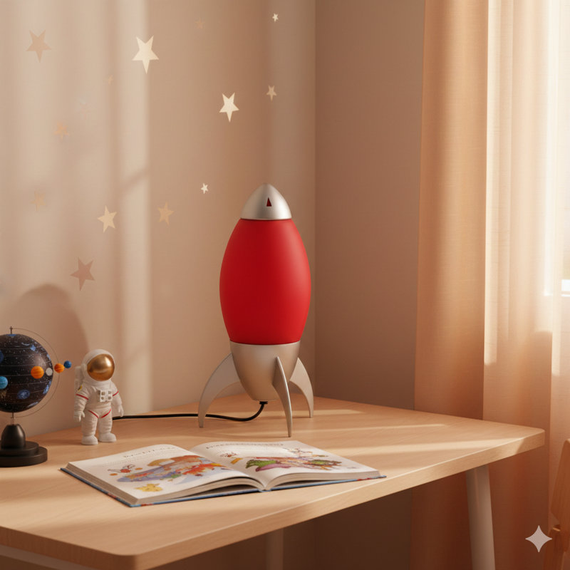 Grande lampe de table en acrylique pour enfants 10,5 po, conception fusée, rouge, Rouge
