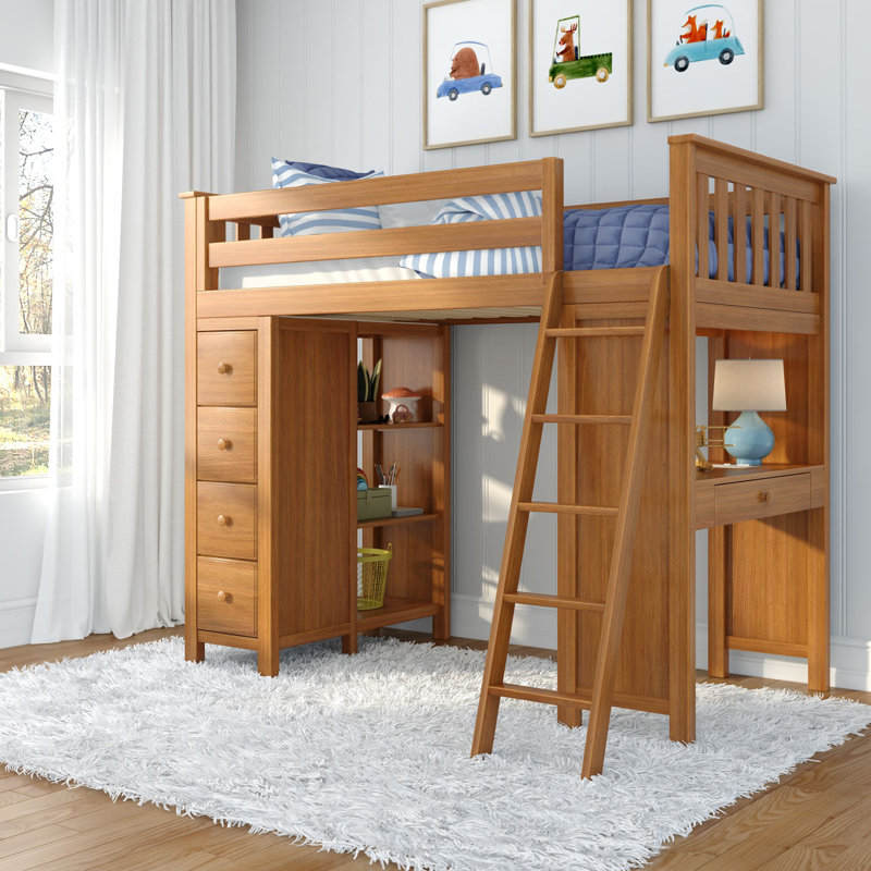 Gannon Kids Twin Loft Bed with Drawers, White