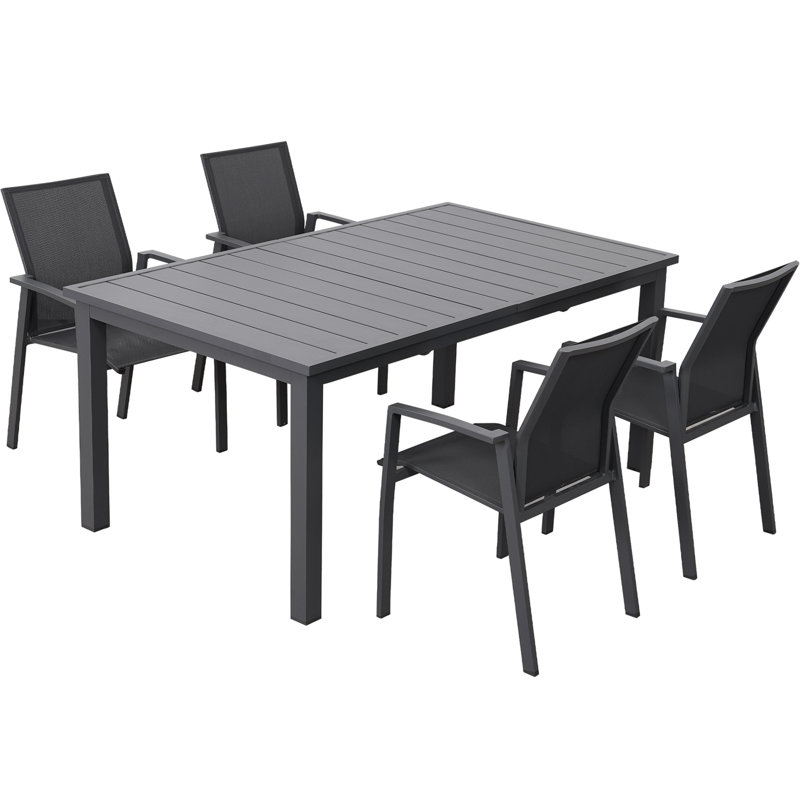 Ensemble de salle à manger de jardin Calliana avec table de salle à manger extensible et chaises empilables entièrement assemblées