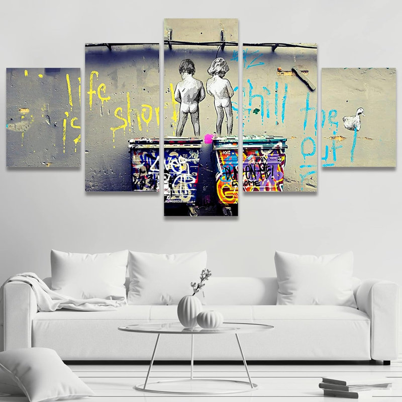 «Pop Urban Street Banksy Life is Short Street», reproduction de toile tendue 5 pièces