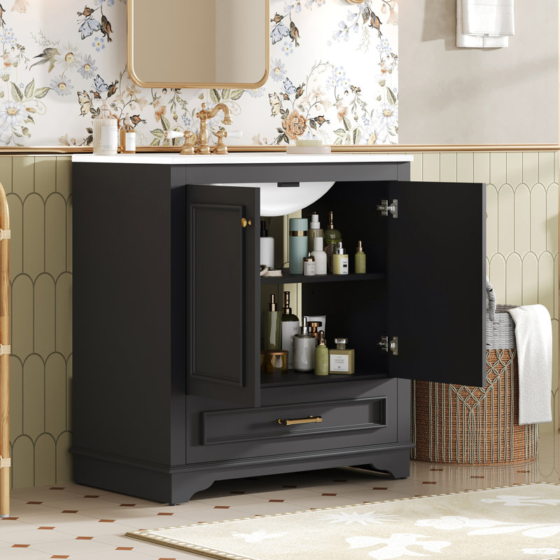 Meuble-lavabo 30 po avec lavabo en céramique, Noir