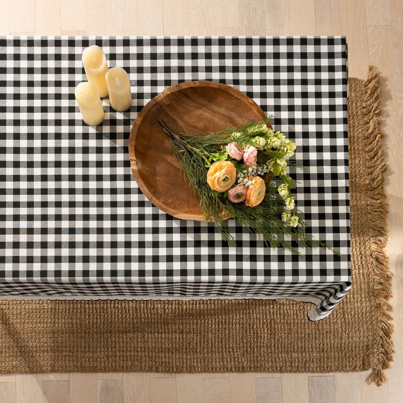 Linhart Checkered Cotton Blend Tablecloth, Black/White, 84" x 60"