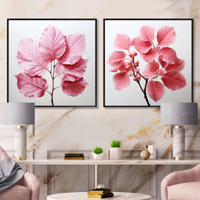 «Pink Leaves» Rose Radiance - ensemble de 2 feuilles carrées