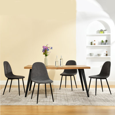 Shivani 5-Piece Modern Dining Set With Rectangular Wood Grain Table And 4 Upholstered Dining Chairs