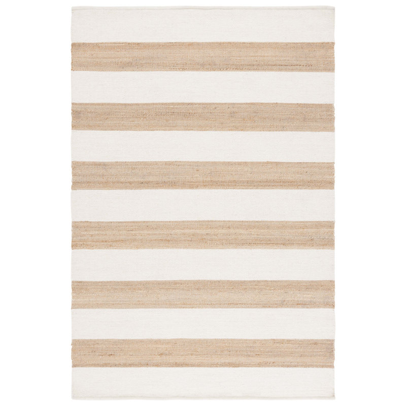 Hand-Woven Striped Jute Wool Rug, Rectangle 6' x 9'
