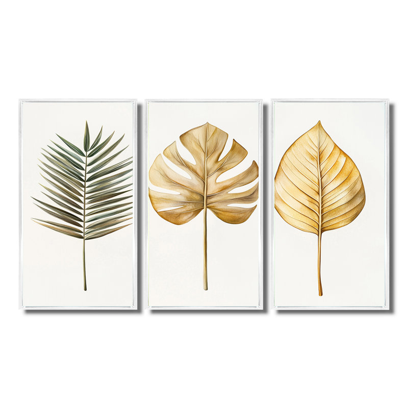 5 saisons, feuilles, composition tropicale I - plantes, ensemble d'art mural, Toile encadrée flottée blanche