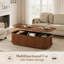 Table basse ovale à plateau relevable cannelé avec mécanisme à ressort à gaz, compartiment de rangement caché, tablette de rangement ouverte, plateau de table à hauteur réglable, bois d'ingénierie robuste, surface résistante aux égratignures pour le salon, le bureau personnel, le travail, la salle à manger et une utilisation décontractée-933275350