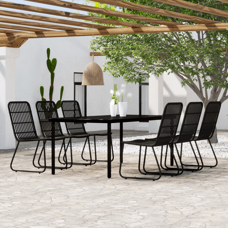 Jadynn 6 - Person Patio Dining Set with Rectangular Table, Black