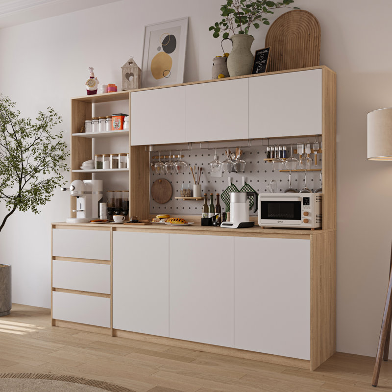 Grande armoire de rangement pour garde-manger 71 po, White/Oak