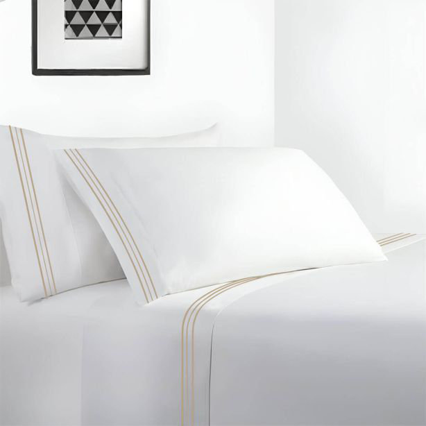 400TC Cotton Sateen Classic Embroidery Cotton 4 Piece Sheet Set Fitted Sheet Fits Upto 16" Deep Pocket, Twin XL Sheet Set