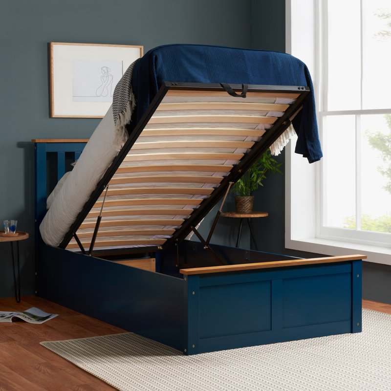 Ottoman Storage Bed With Sprung Mattress, Navy, Single (3')