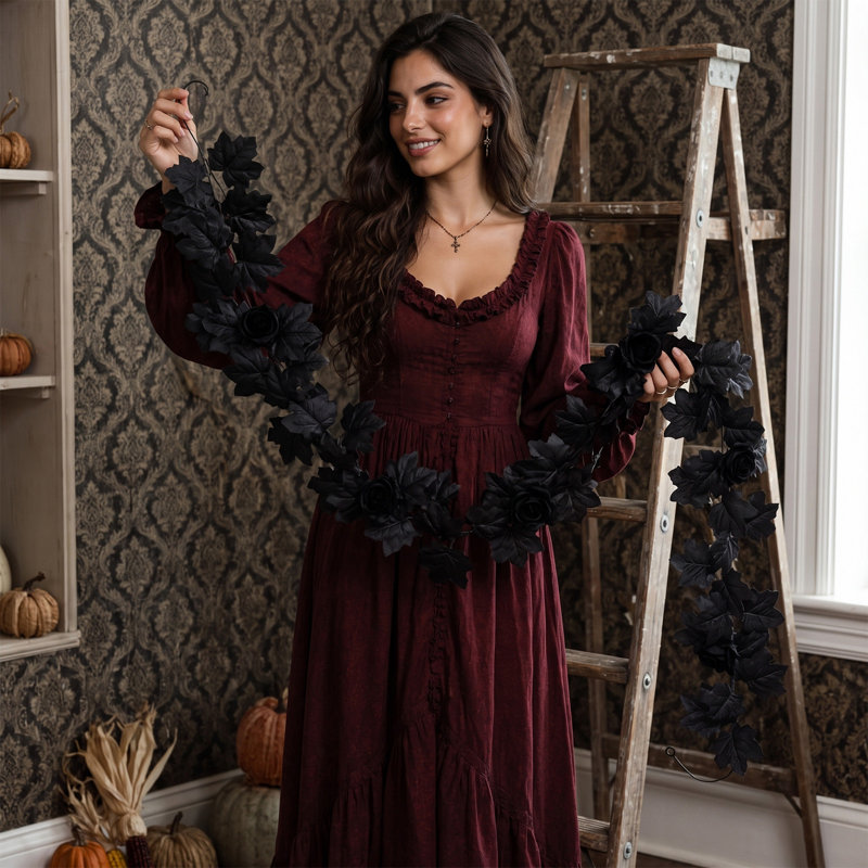 Décoration d'Halloween sur le thème sombre, feuille d'érable artificielle, tenture murale pour l'Action de grâce, feuille d'érable artificielle avec osier noir