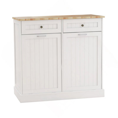 Two Drawers and Two-Compartment Tilt-Out Trash Cabinet Kitchen Trash Cabinet-White