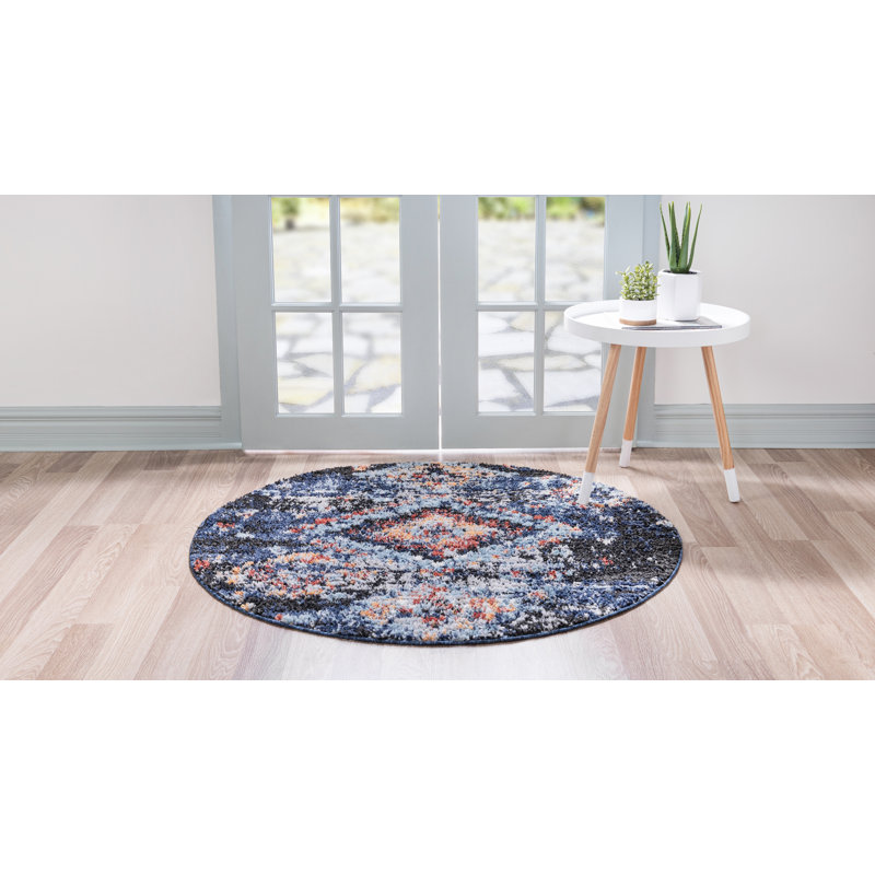 Tapis bleu marine / brun Kitley Southwestern, Rond 7 pi
