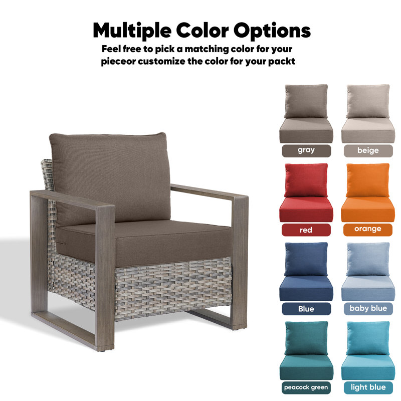 Coussin de siège / dossier de remplacement pour l'extérieur 6 po, 3, L 22 po x P 24 po, Taupe
