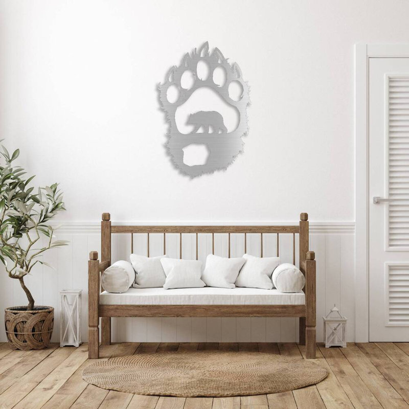 Ours en métal avec patte d'ours, H 36 po x l 24 po x P 0,12 po, Blanc