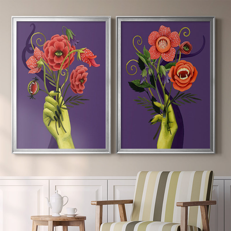 «Monstrous Plants I», ensemble de 2 reproductions d'art sur toile encadrées, H 42,5 po x l 61 po x P 1,25 po, Argent