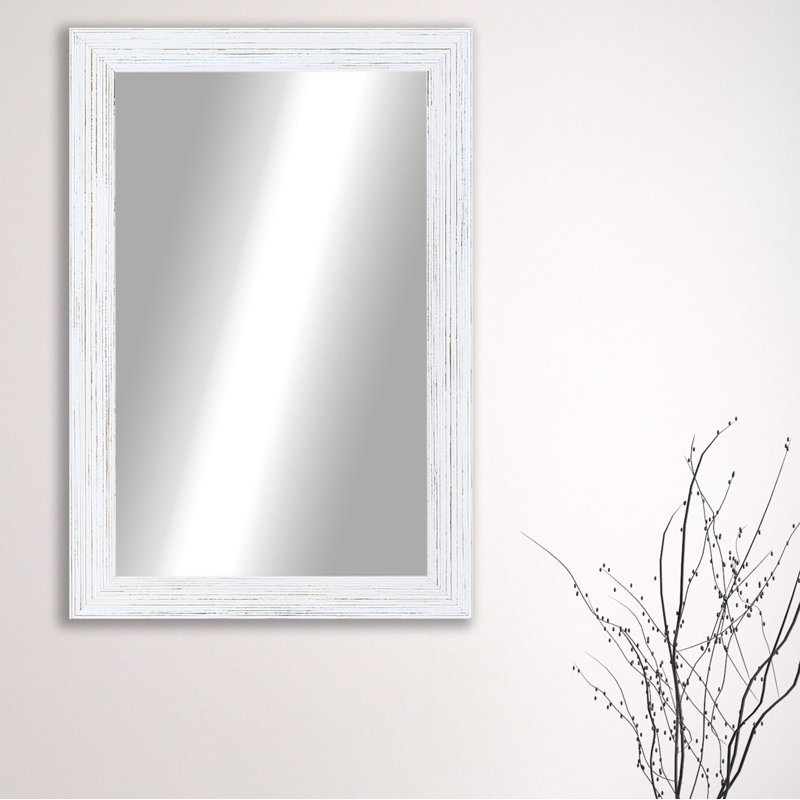 Levon Solid Wood Flat Wall Mirror, Rustic White, 47.5" H x 23.5" W