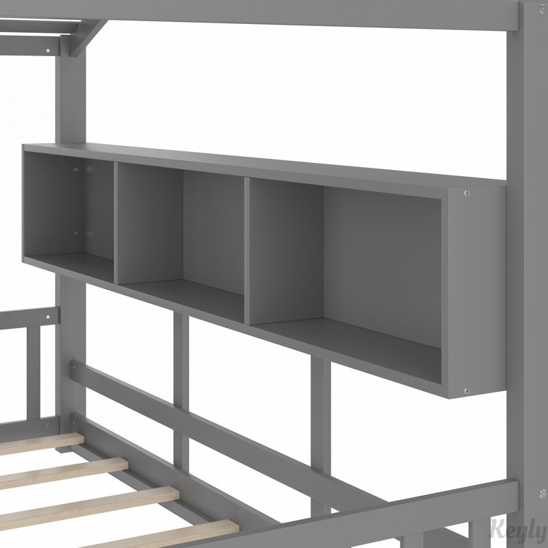Lit sur pied avec tablette de rangement, gris, Simple
