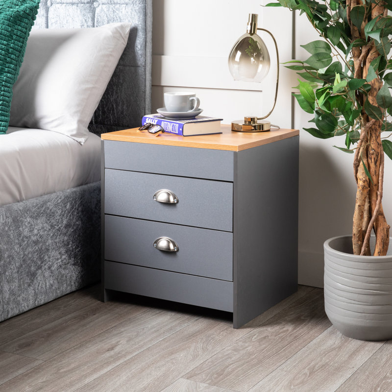 Quinnleigh 39.5cm W Solid Wood Bedside Table, Grey