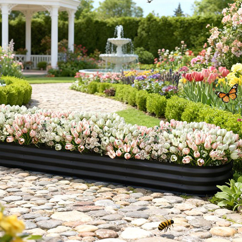 Galvanized Metal Planter Box Raised Garden Bed with Modular Design and Self-Draining System for Versatile Outdoor Planting
