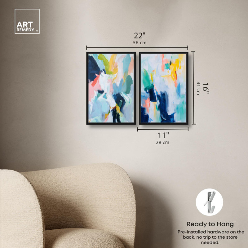 Art mural bleu sur toile Blush Boho, Structure noire, H 16 po x l 11 po