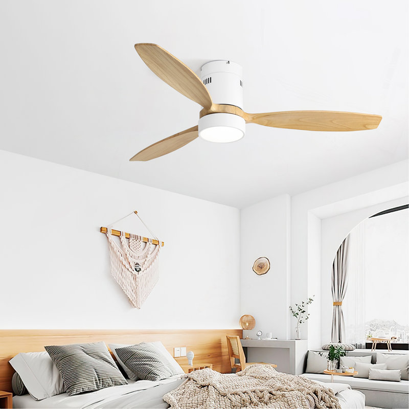 Ventilateur de plafond encastré de 52 pouces DC 3 ventilateur en bois massif Pales ventilateur à télécommande réversible avec lumière