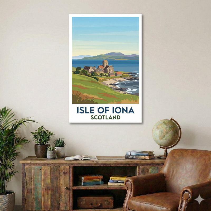 Isle Of Iona, Scotland - Romantic Abbey And Coastal Escape Travel Poster. Giclee Print On Wrapped Canvas. Wall Art, Home Decor - Religious & Cultural Sites, Scotland - Wrapped Canvas Print