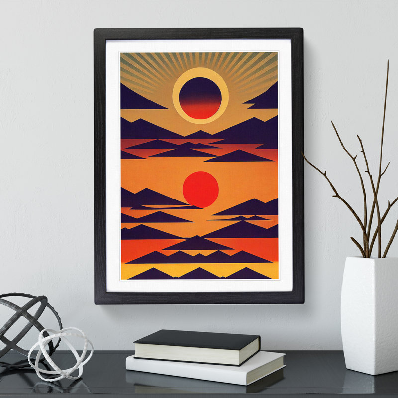 Abstract Sunset over Mountain No.3 - Framed Print, 34cm H x 25cm W x 2cm D, Black Framed