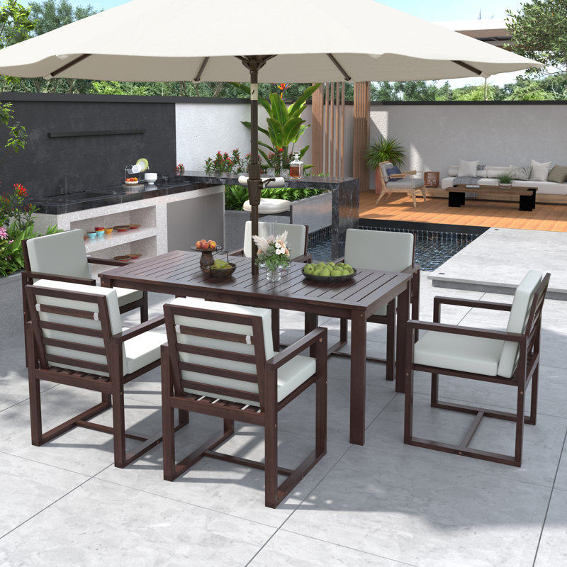  Ensemble de table et chaises d'extérieur en rotin avec coussins de patio amovibles, brun foncé