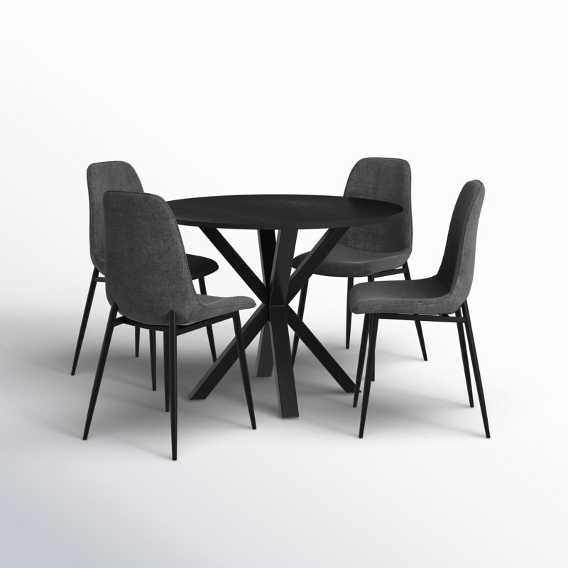 Ensemble de salle à manger rond 5 pièces avec chaises en chenille 39,5 po Folmar, Gris foncé