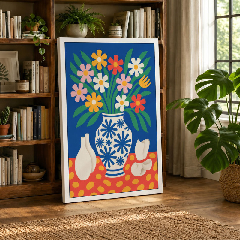 Flowers and Vessels Mid-Century 1 Piece Wrapped Canvas Wall Art, 24x16 - 61.0 x 40.6 cm, White Border