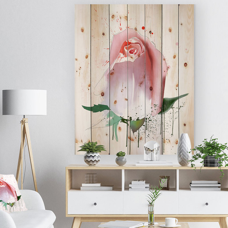 Rose rose avec éclaboussures de peinture Rose rose avec éclaboussures de peinture - Peinture sur bois