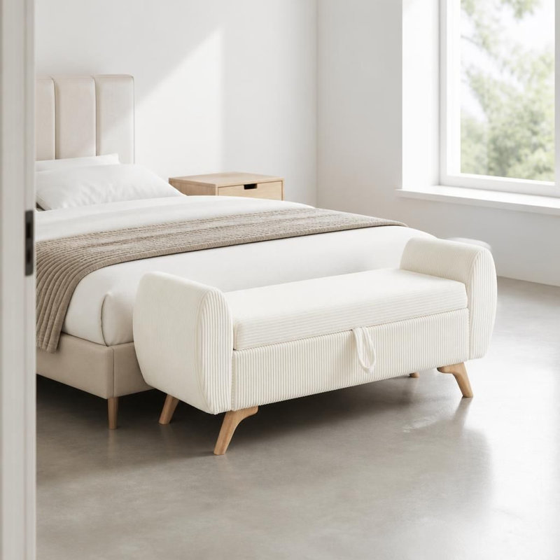Corduroy Upholstered Bench, Beige, Beige