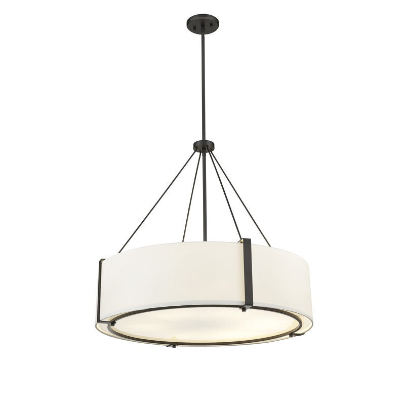 Luminaire suspendu 6 lumières Ivy Bronx Rhayna en or moderne / blanc avec abat-jour en tissu blanc, Noir mat / blanc